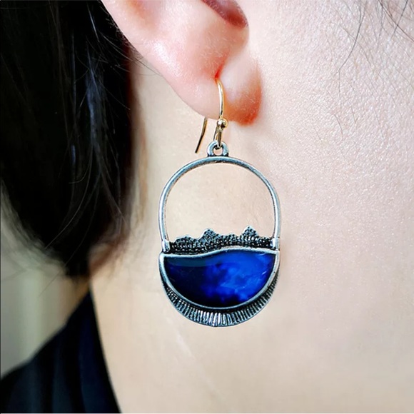 Artisan 925 sterling lapis blue dangle earrings - Picture 3 of 7